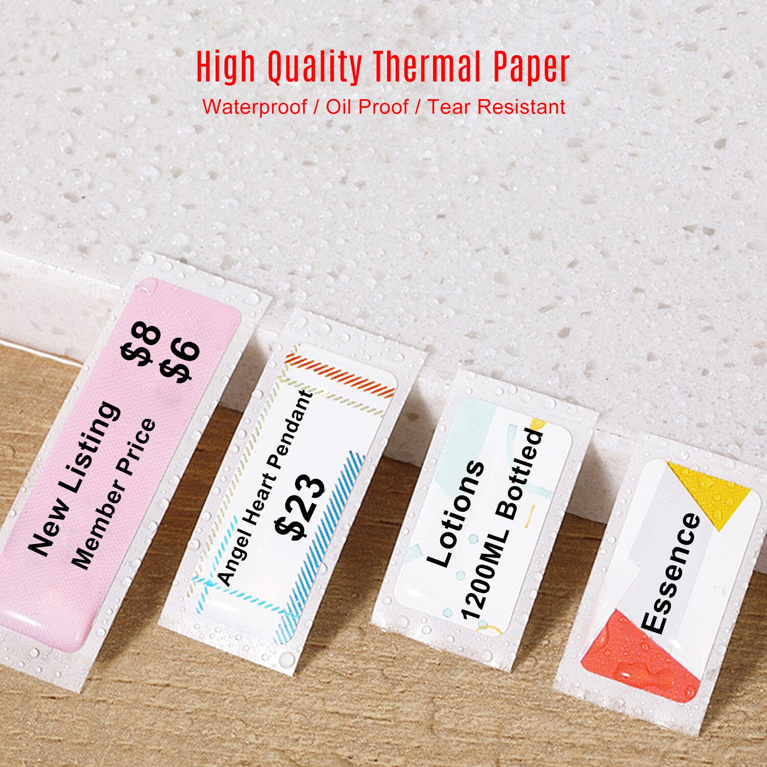 Impresión etiqueta papel térmico 14*60mm 110 uds/rollo tamaño precio etiquetas de nombre impermeable para el hogar organizador supermercado tienda Catering
