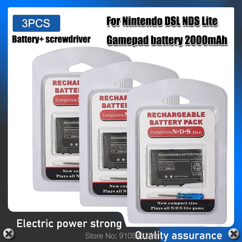 2000mAh Battery + Tool Pack Kit for Nintendo DSL NDS Lite NDSL 3.7V Rechargeable Lithium-ion Replacement Li-ion Battery: 3PCS