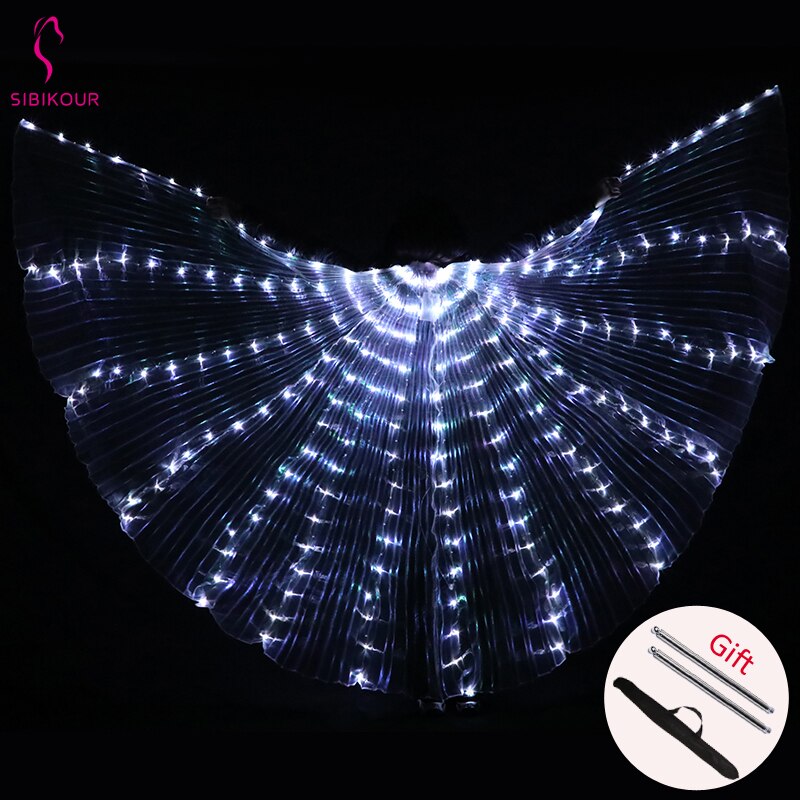 Vrouwen buikdans isis vleugels led isis vleugels buikdans accessoire vleugels kostuum vlindervleugels volwassene met stokken tas: Wit