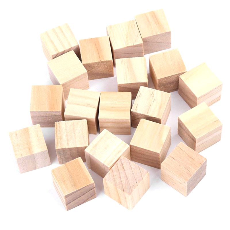 Wooden Cubes Natural Unfinished Craft Wood Blocks for Baby Shower Pack of 20 BX0D