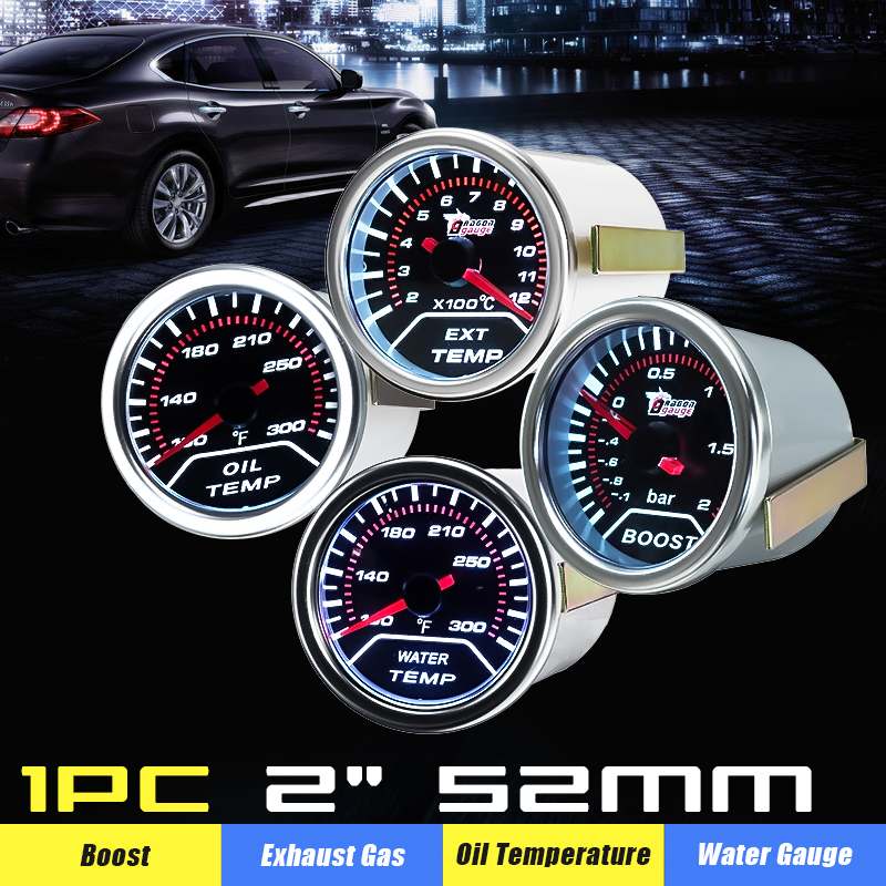 Universal 2" 52mm Car Gauges Boost Gauge Bar EXT Water Temp Oil Temp Gauge LED Light Display