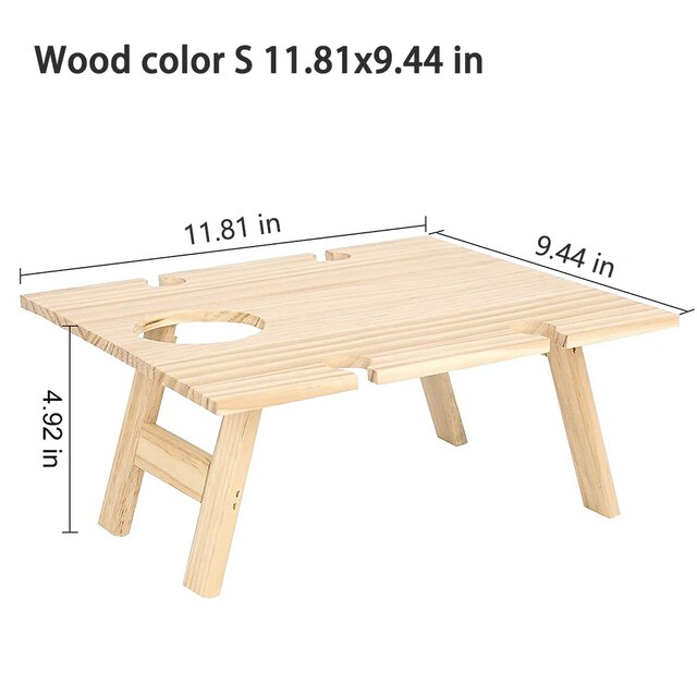 Outdoor Picnic Camping Portable Wooden Table Folding Barbecue Table With Glass Wine Rack Travel Foldable Fruit Table: Wood color-S