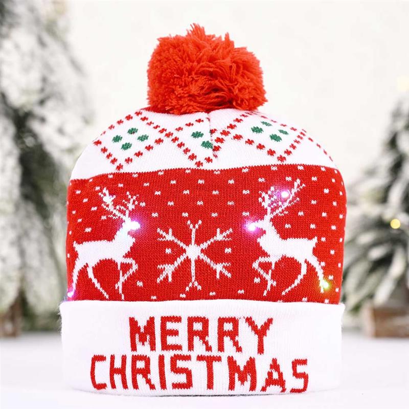 Led julmössa möss tröja jultomte mössa tänd stickad mössa för barn vuxen julfest åh rådjur julmössa