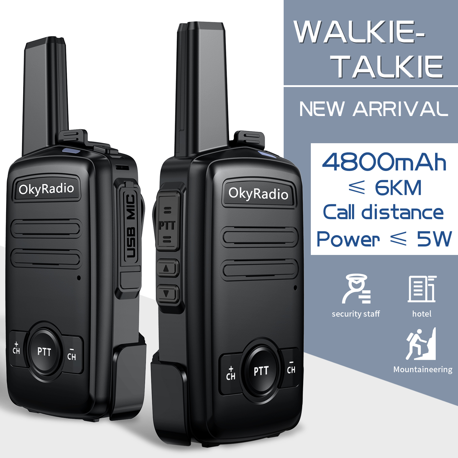 2022 5w potenza 6km chiamata lavoro walkie-talkie 4800mAh batteria 470MHZ portatile impermeabile walkie-talkie forte anti-goccia Dropshipping: Black-2PCS
