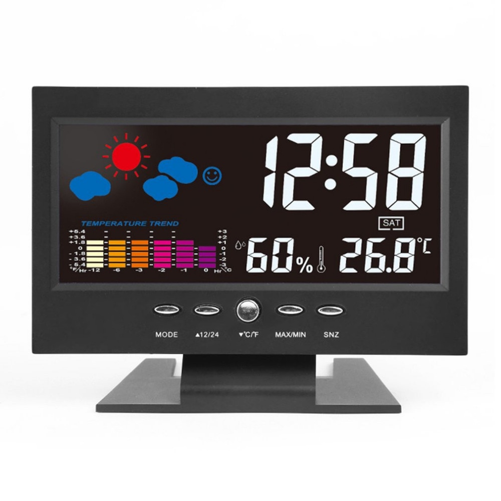 Elektronische Digitale LCD Bureauklok Temperatuur Vochtigheid Monitor Klok Thermometer Hygrometer Weersverwachting Tafel Klok