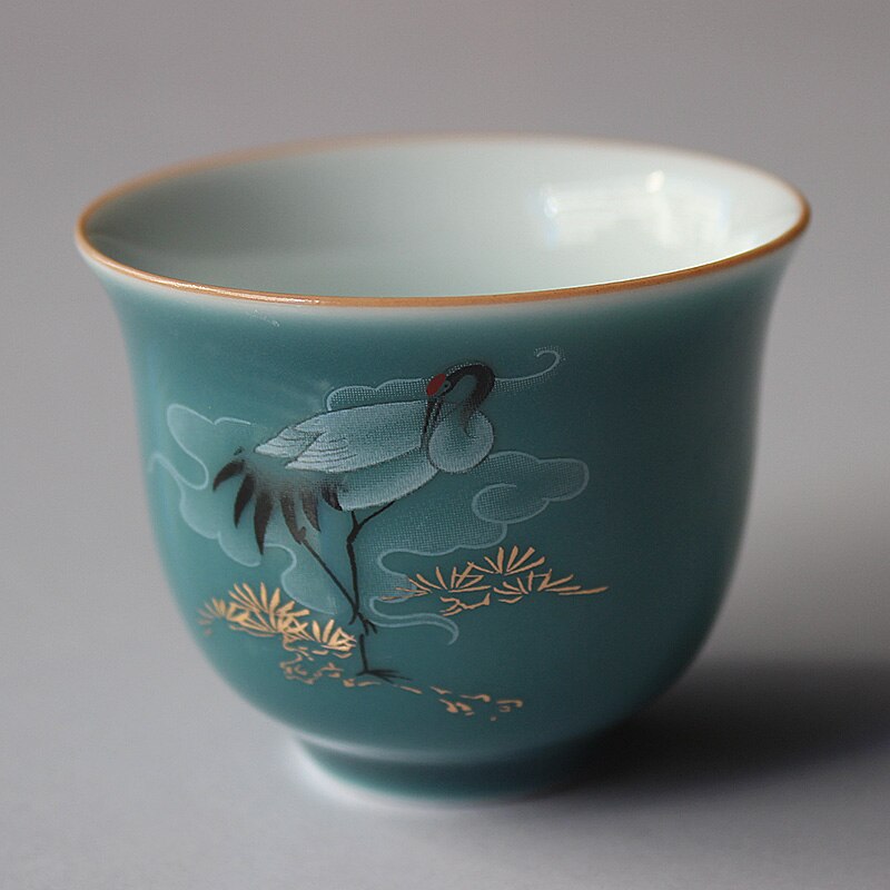 Céramique tasse à thé fait à la main rouge-couronne grue thé bol chinois rétro thé accessoires tasse unique maître tasses 60ml: Default Title