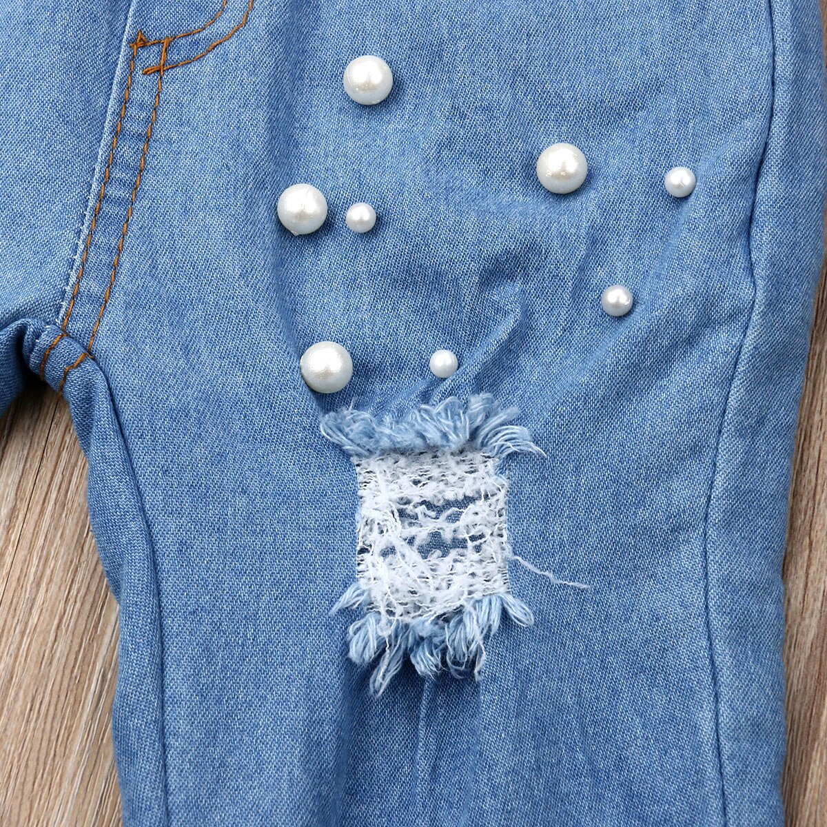 Lapset vauvat tytöt uusin kesän rento silputtu reikä farkut denim housut joustavat housut