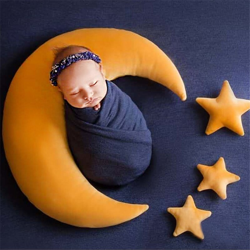 Moon Pillow Newborn Photography Prop Baby Posing Pillow Star Hat Set Baby Body Poser for Studio Photo