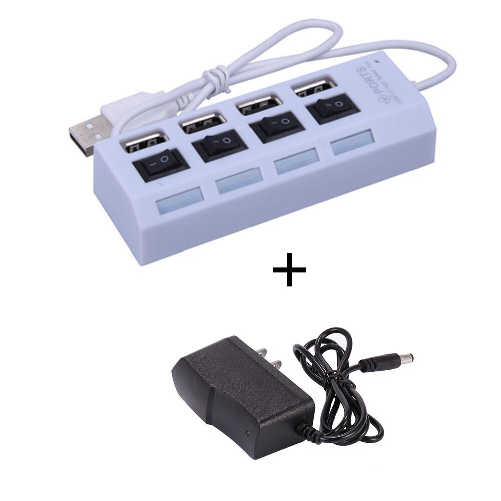 USB HUB 2.0 4/7 Poorten USB HUB Splitter Met aan/uit Schakelaar of EU/US Power Adapter Voor macBook PC Laptop USB Multi Splitter HUB: 4 Port White With US