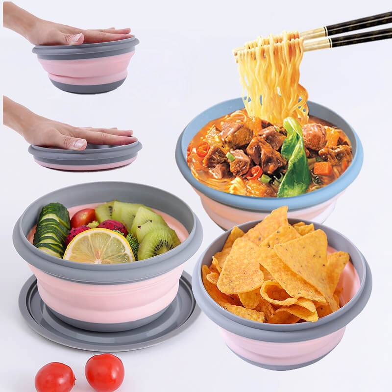 3 Pcs Kom Sets Draagbare Siliconen Vouwen Kom Vouwen Lunchbox Salade Schotel Met Deksel Instant Noodle Emmer Voor Picknick school