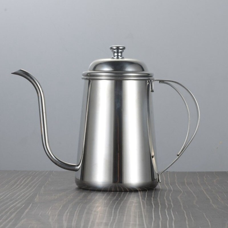 Lang mund hånd stempelkande fin mund gryde 650ml tykke 304 rustfrit stål dryp kaffekande filter brygning tekande kedel: Rustfrit stål