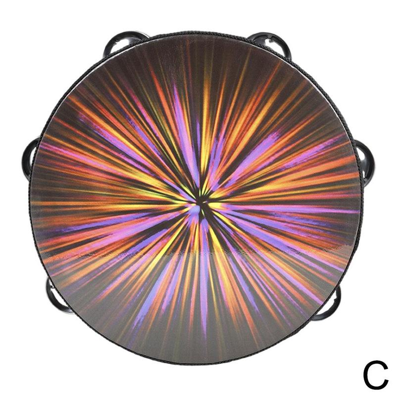 8 cal podwójnie wiersz grzechotka Orff perkusja kolorowy Handheld bęben dzwon edukacyjny instrument dla Ktv impreza 3 kolor J0a2: C