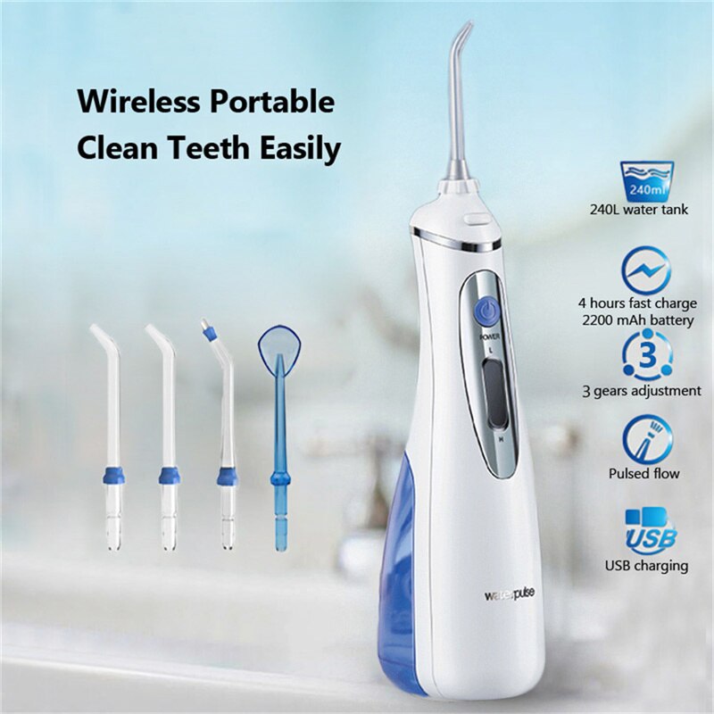 240ml irygator doustny dentystyczny Waterpik Flosser irygator wodny USB akumulator elektryczny strumień irygator doustny 4 wskazówki nawadnianie zębów odkurzacz