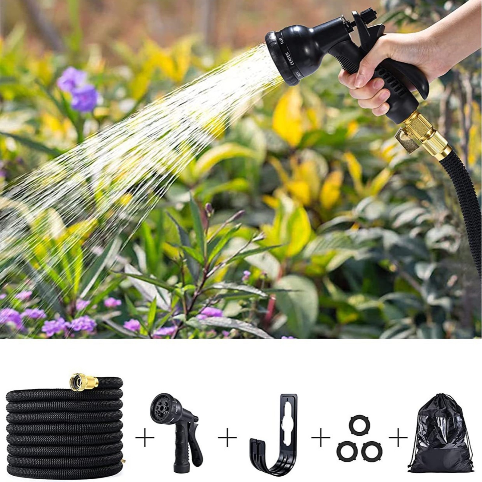 Hochwertiger flexibler Gartenschlauch mit 8-Funktions-Schlauchdüse, knickfrei, Wasserschlauch für Höhle Außenbereich, Hof, Autowäsche und Wohnmobilgebrauch: Freier Raum