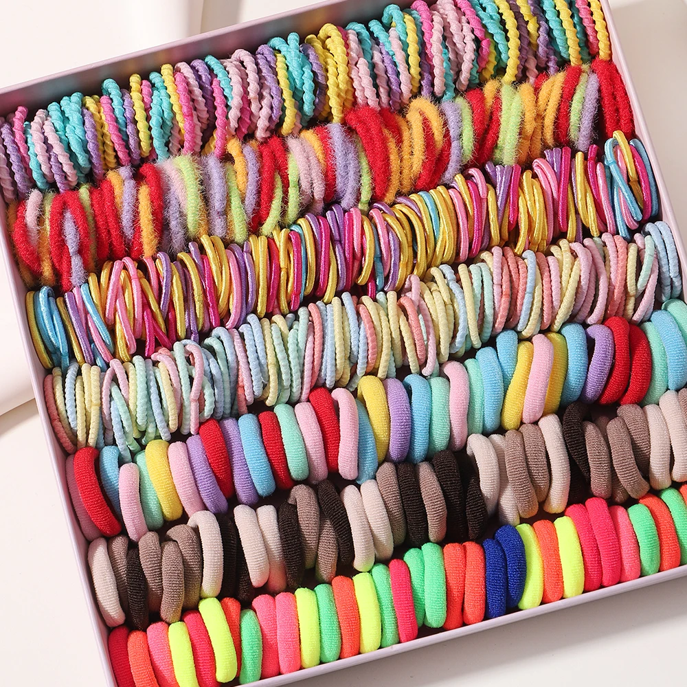 100/200Pcs Women Girls Colorful Nylon Elastic Hair Bands Ponytail Hold Small Hair Tie Rubber Bands Scrunchie Hair Accessories