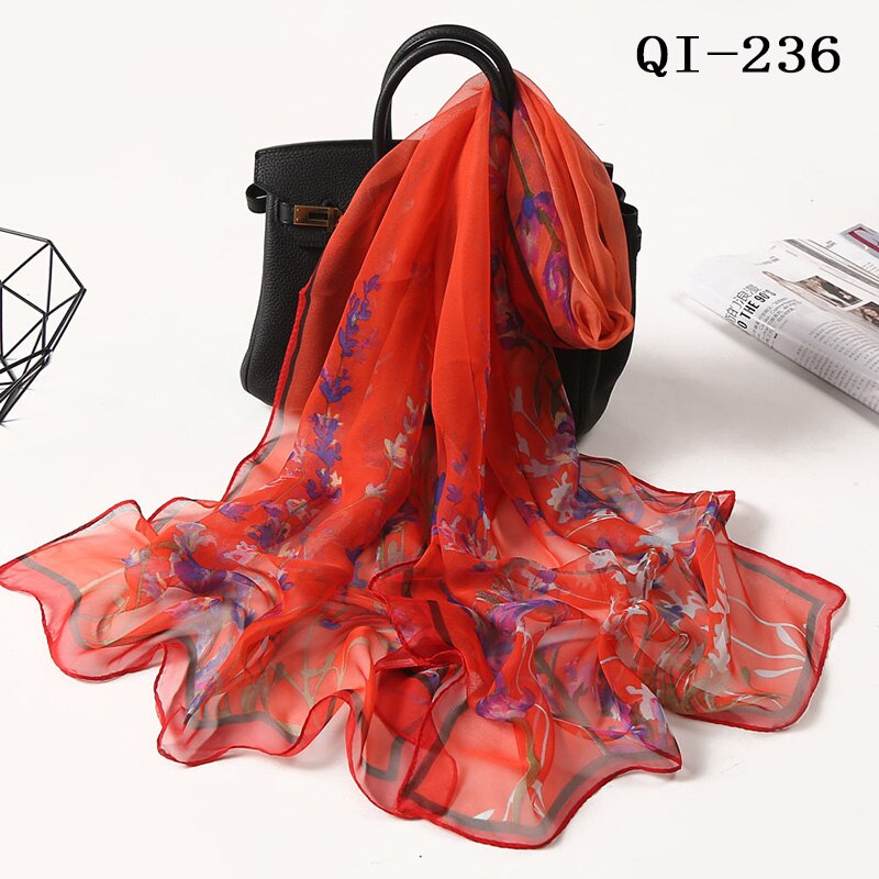 Women Foulard Gradient Flower Georgette Scarf Bandana Shawl Hijab Summer Sun protection: QIS-236