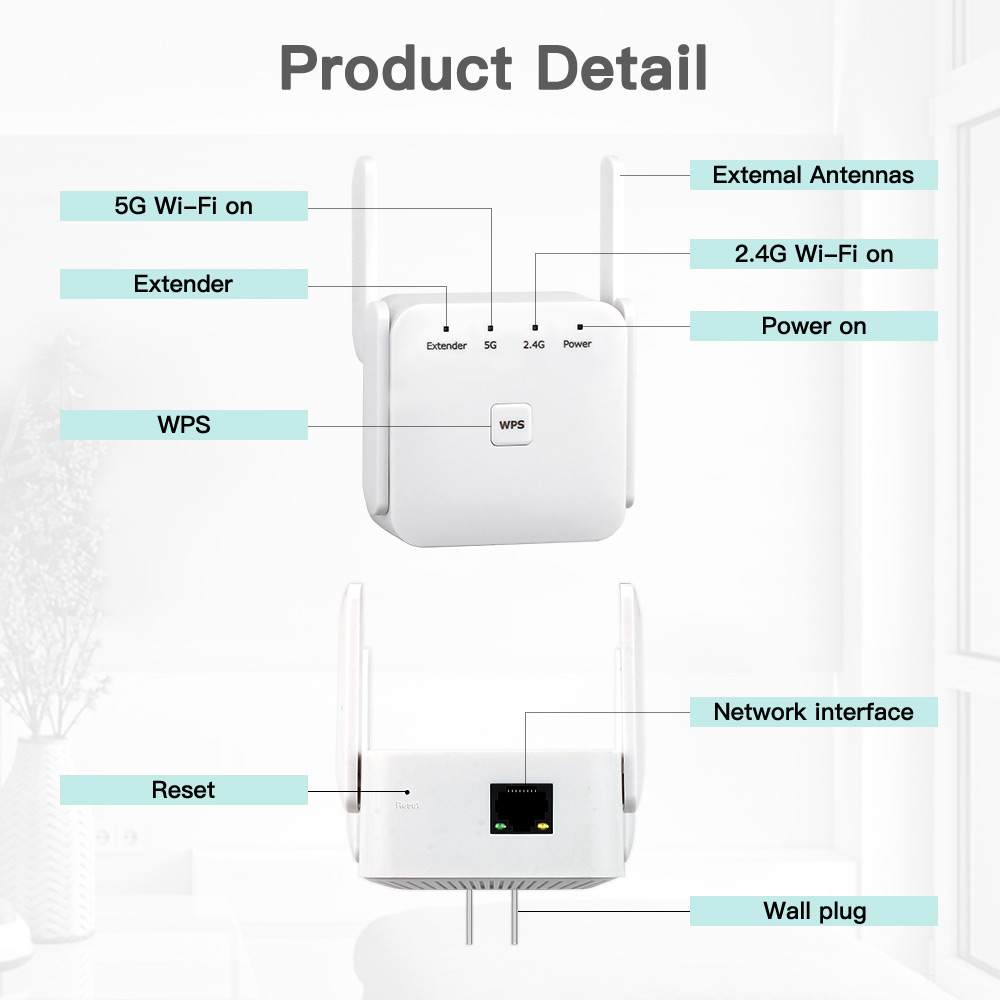 2,4g/5GHz WLAN-Repeater 1200m WLAN-Router ap wps WLAN-Verstärker Range Extender Signal Booster Wlan Networking Expander