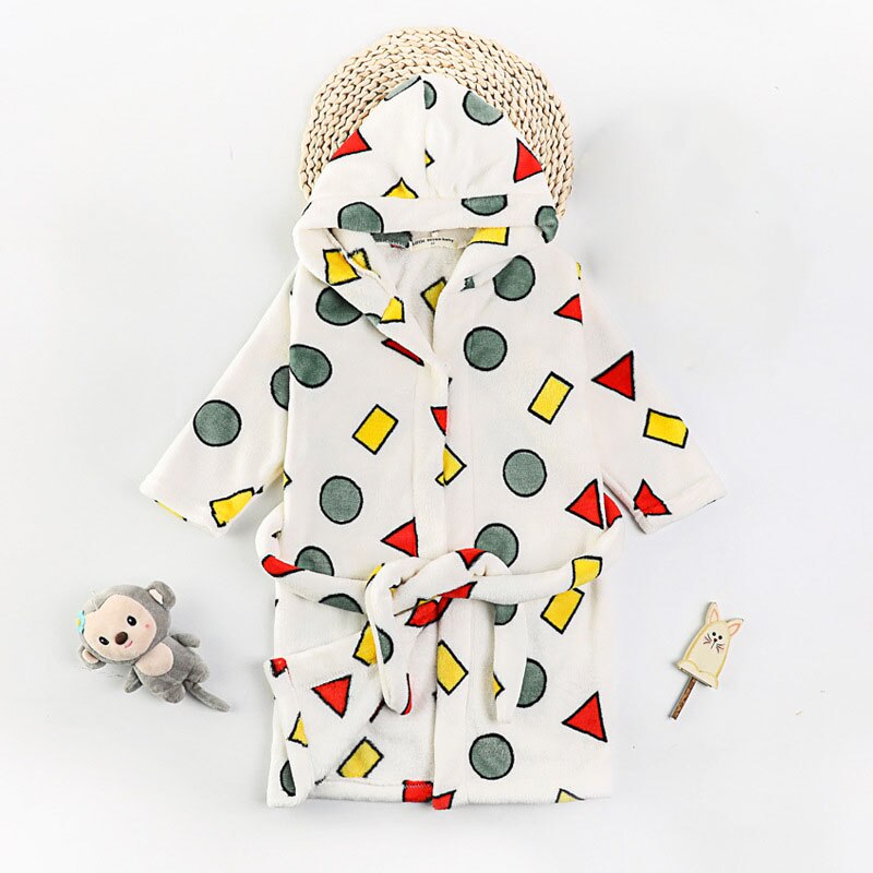 Flannel Kids Robes Children Bathrobe Baby Boy Bath Robe Hooded Bathrobes For Girls Pyjamas Baby Nightgown Kid Sleepwear: White / 6T