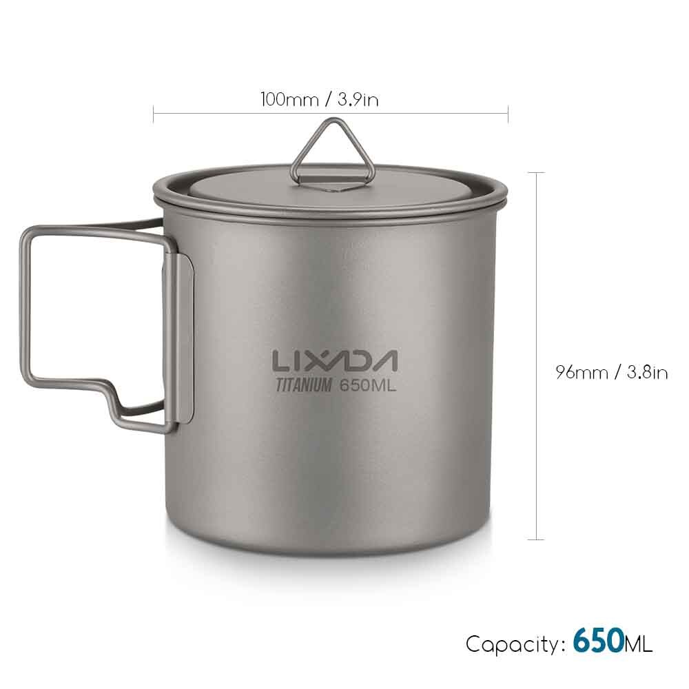 Lixada Titanium Cup Camping Verwarming Mok Servies Lichtgewicht Outdoor Survival Koken Apparatuur Wandelen Kookgerei Picknick Gebruiksvoorwerpen: 650ml