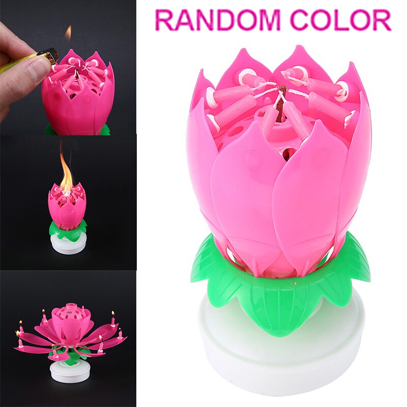 Lotus Musical Candle Rotating Happy Birthday Lotus Flower Musical Candle Children Wedding Party Birthday Cake Decorations