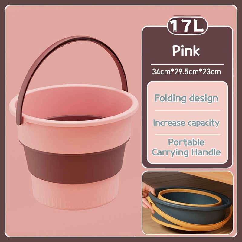 5/10L/17L Portable Folding Bucket for Washing Outdoor Foldable Basin Silicone Water Bucket Camping Space Saving Car Wash Buckets: Clear