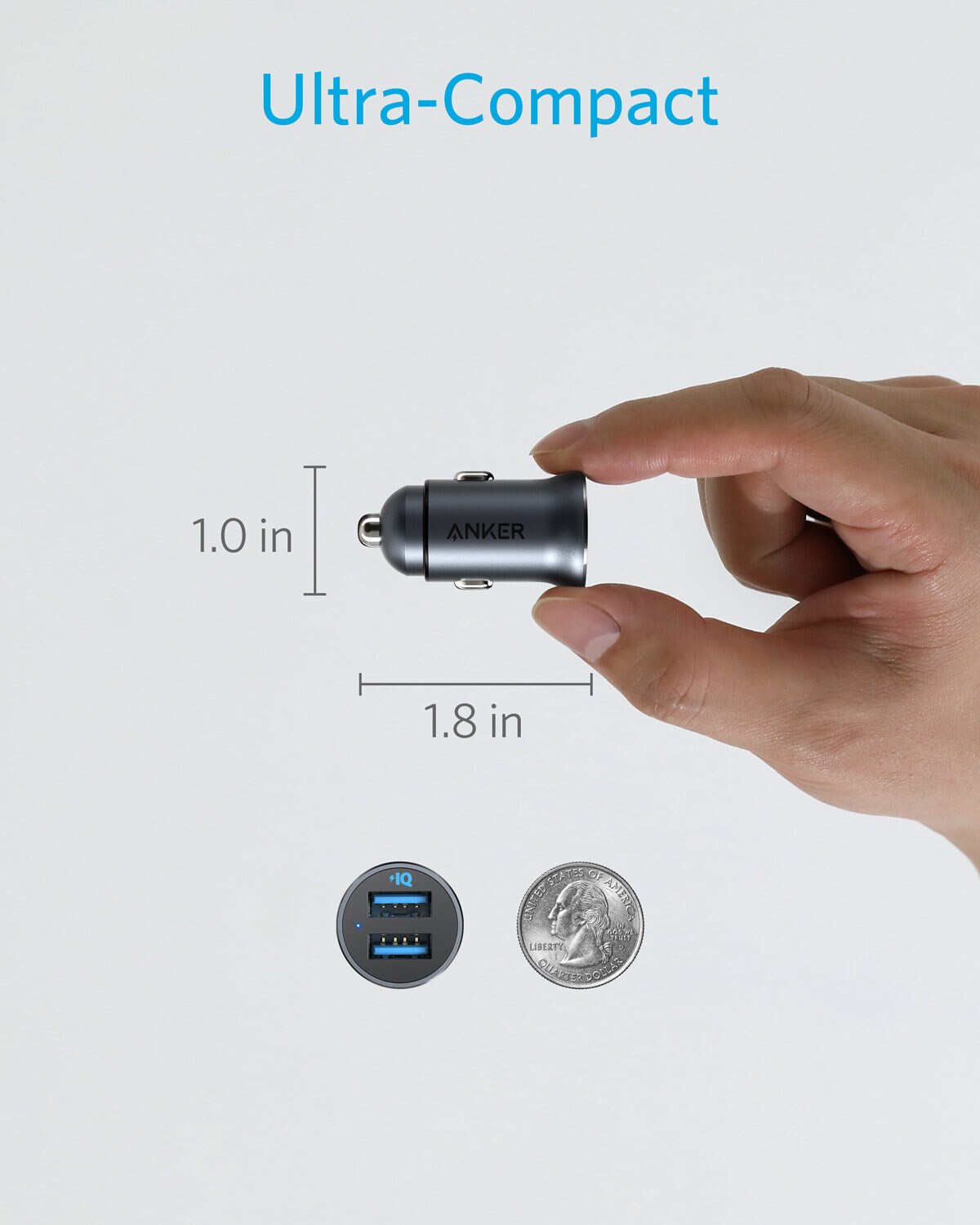 Adaptador do carro do ajuste nivelado da liga do usb 2 com diodo emissor de luz azul para o iphone 12 carregador rápido do carro de anker mini 24w 4.8a metal duplo