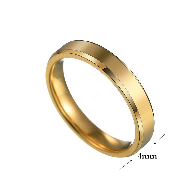 Anillos clásicos lisos biselados para hombre, joyería de acero inoxidable Simple de 4mm de ancho,: 6 / gold