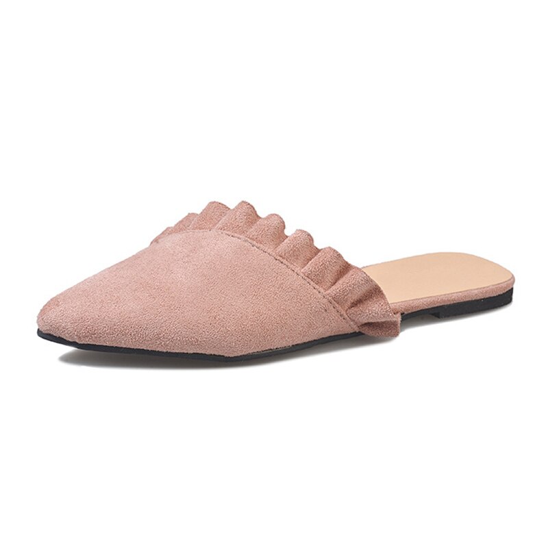 Sommer tøfler sko kvinner uformell laciness lukket tå muldyr ensfarget ville flip flops utendørs flate lysbilder sandaler: Rosa / 6