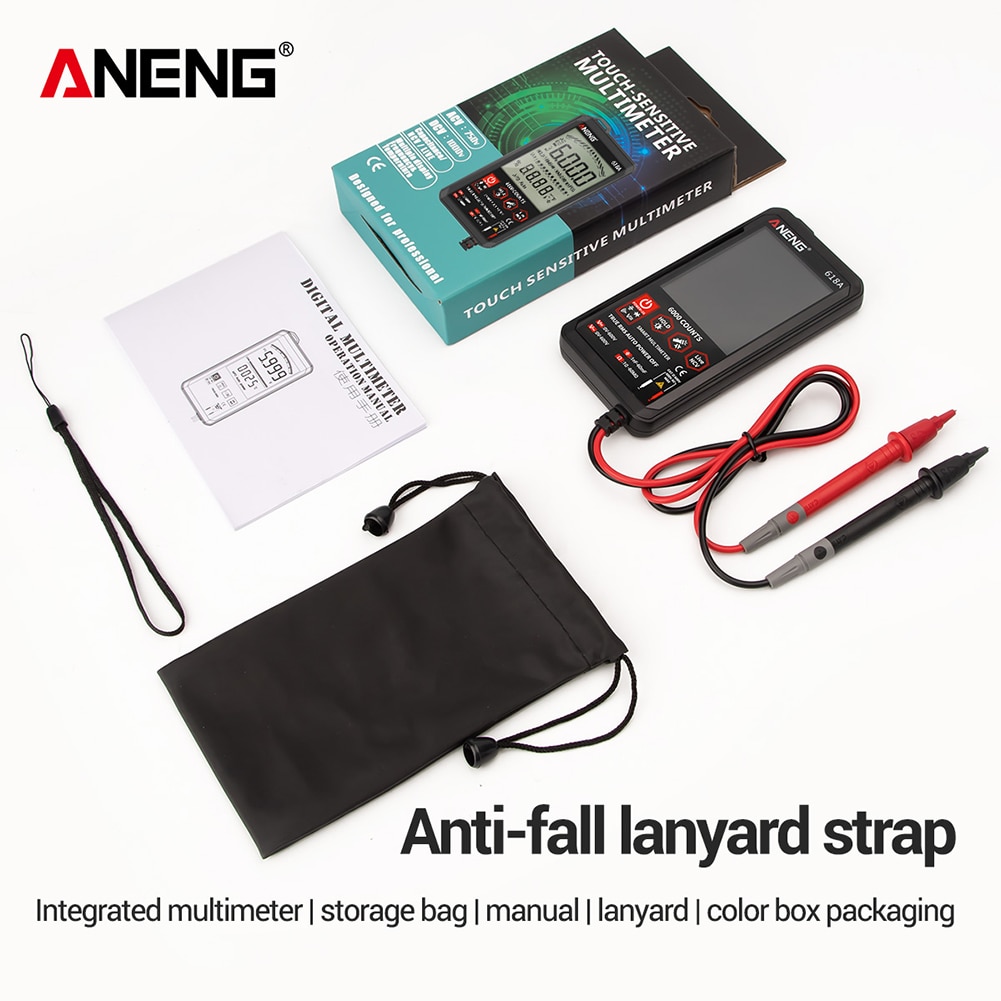 Aneng 618A Digitale Multimeter 6000 Count Dc/Ac Voltage Tester Current Meter Flash Licht Terug Grote Screen Multimeter