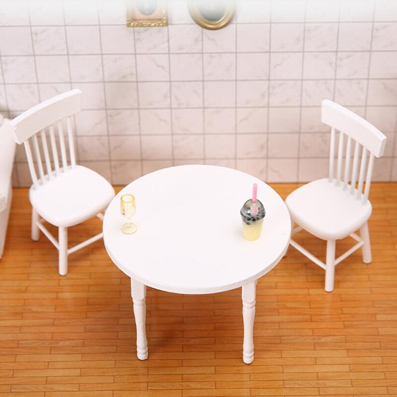 1:12 Dollhouse Miniature Furniture Wooden White Dining Table Chair Model Set Dollhouse Furniture Accessories