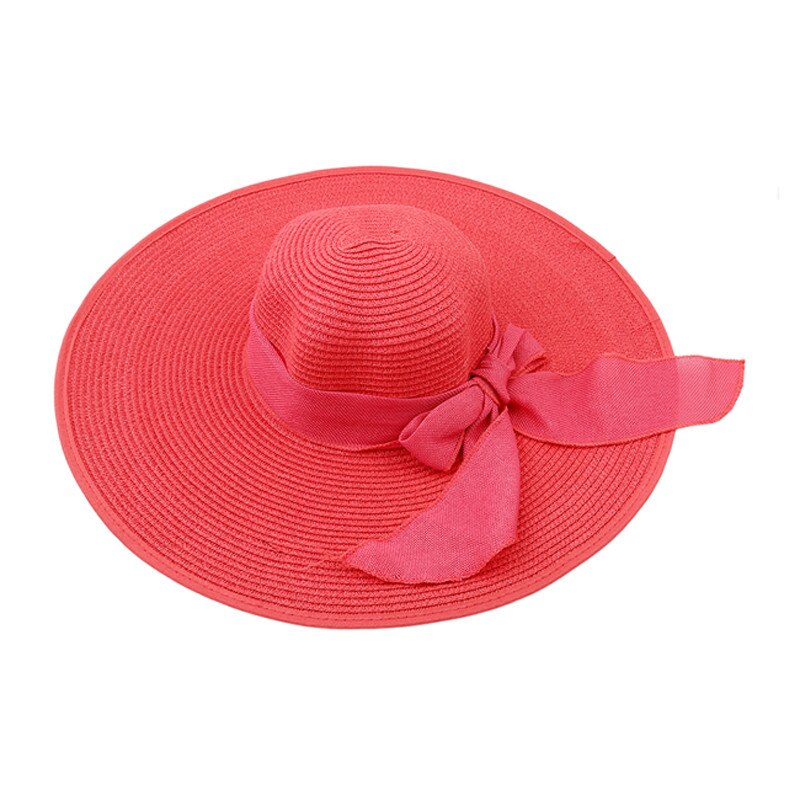 Vrouwen Brede Rand Hoeden Floppy Strand Boog Hoeden Strand Vrouwen Hoeden Uv-bescherming Zomer Grote Rand Hoeden: watermelon red