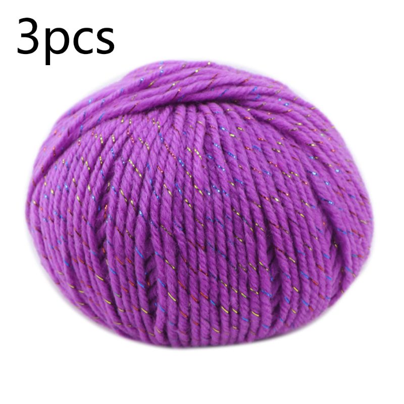 3 Roll 2 Strand Medium Thick Acrylic Fiber Hand Knitting Yarn Colorful Shiny Metallic Crochet Wool Thread for DIY Scarf: M