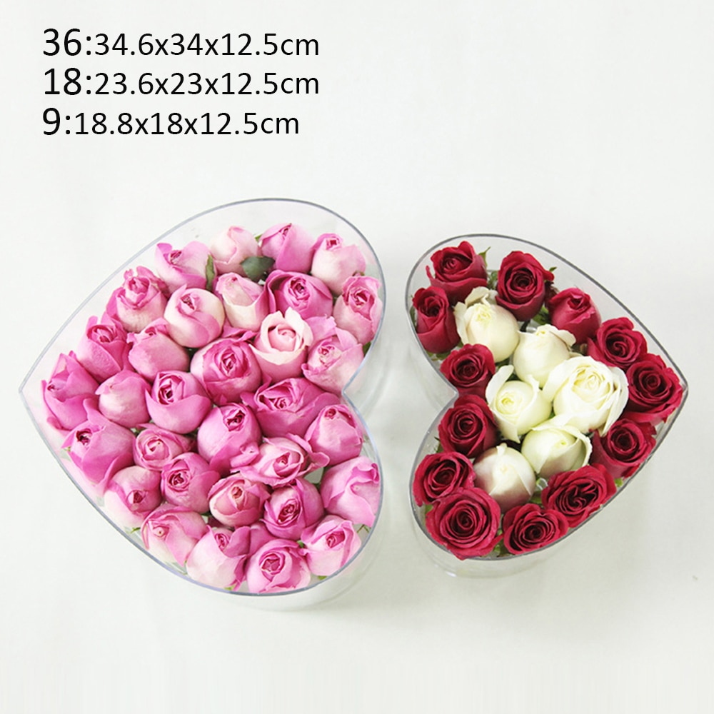 Heart Clear Acrylic Eternal Flower Boxes +Lid Transparent Rose Flower Packaging Florist Makeup Organizer Valentines Day DIY