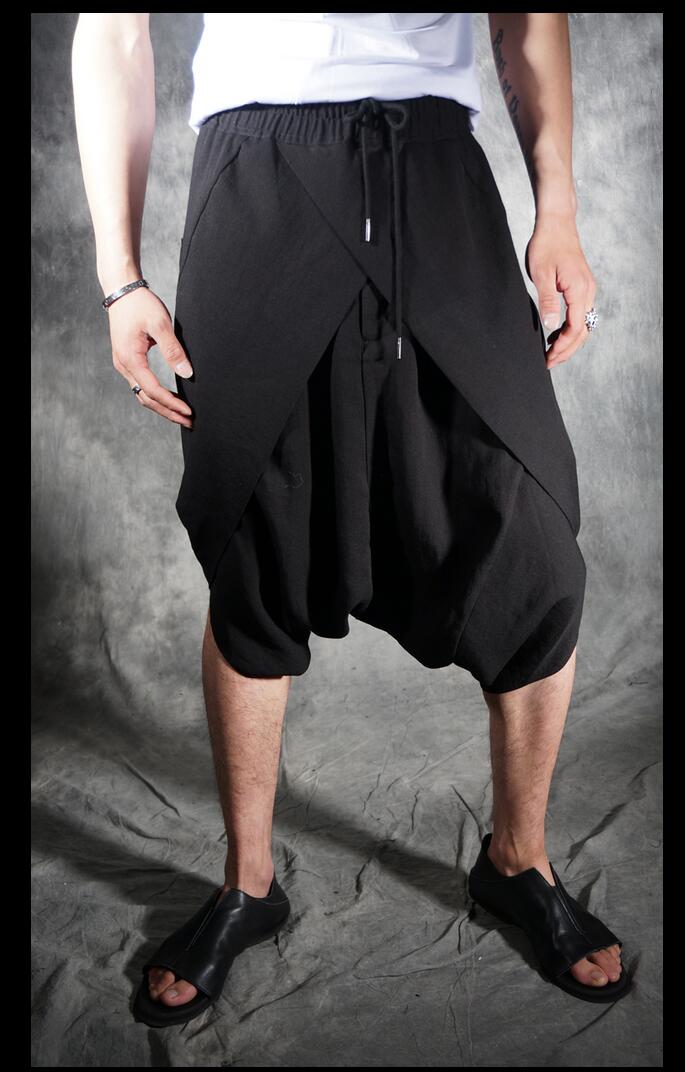 27-44 Summer Culottes Men Harem Pants Capris Elastic Drawstring Casual Pants Sagging Pants Hairstylist Singer Personality