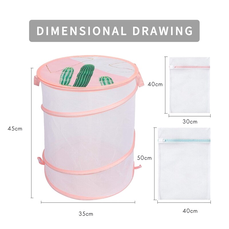 Mesh Collapsible Laundry Basket with Lid,Dirty Hamper with 2 Mesh Laundry Bags,Portable,for Bedroom,Bathroom