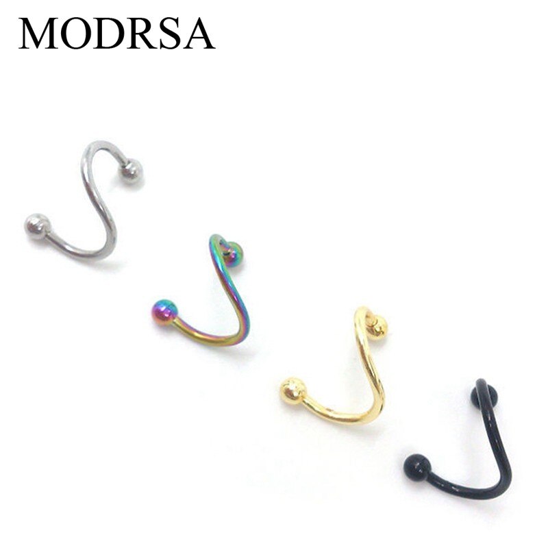 MODRSA – anneau de nez en forme de S, en acier inoxydable, spirale torsadé, Tragus, Piercing, Helix, bijoux pour le corps, Oreja, 2 pièces