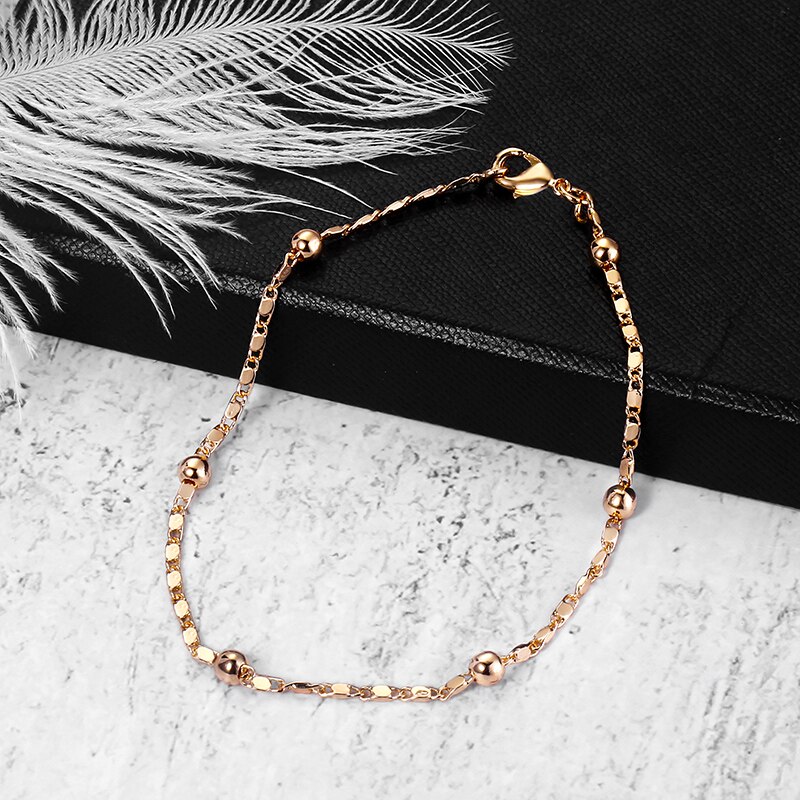 Marina stick bead link chain armbånd for kvinner 585 rose gull armbånd dame smykker 20cm 2mm hcb 11