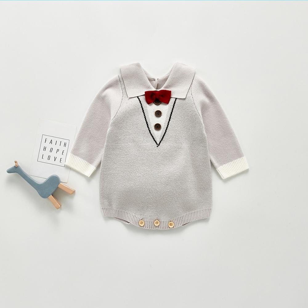 MILANCEL Spring Baby Boys Clothes Toddler Boy Knitwear Front Bow Infant Baby Bodysuit baby Suit: 12M