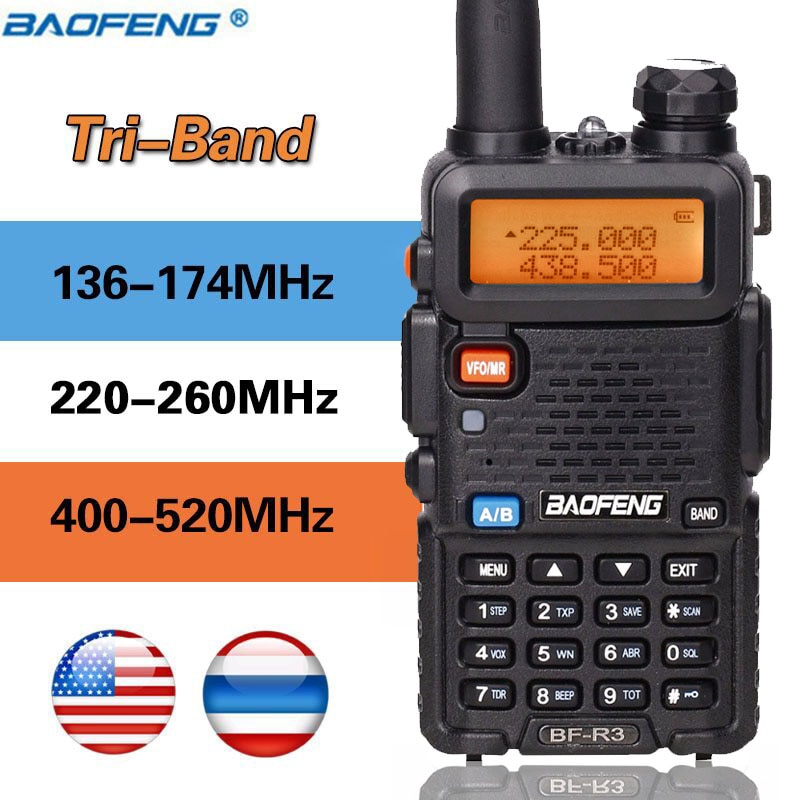 BaoFeng BF-R3 talkie-walkie Tri-bande 136-174 Mhz 220-260 Mhz/400-520 Mhz + 2 antennes Amatuer la Radio portative de jambon de uv-5r
