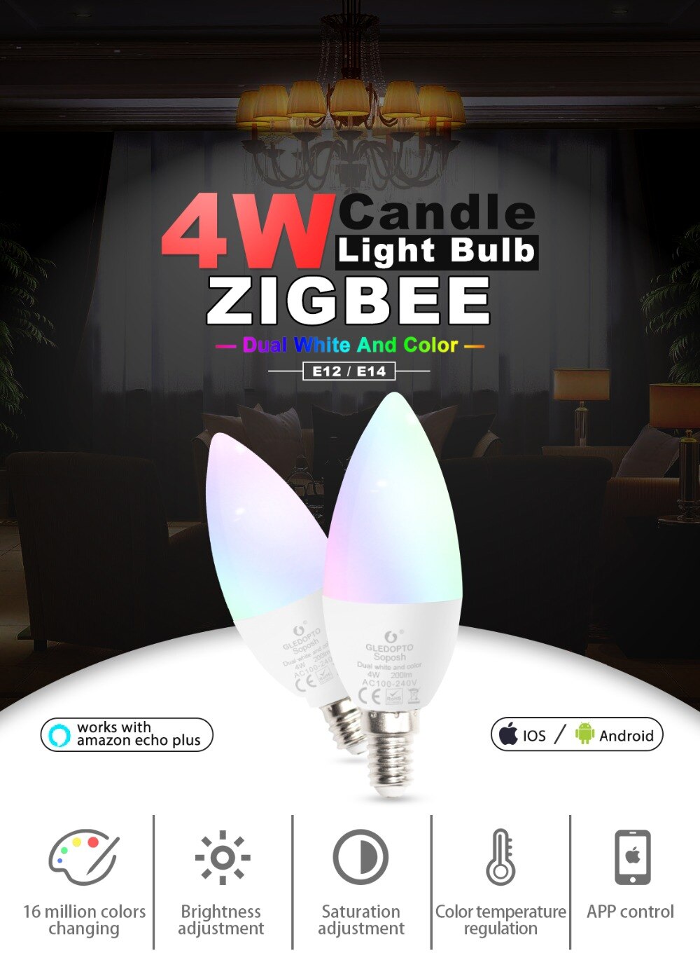 Zigbee hub Smart led lamp rgbw/rgbww smart APP controle Dimmen E14 Door Zigbee Echo plus Lightify Hub, homee, Smart Vrienden