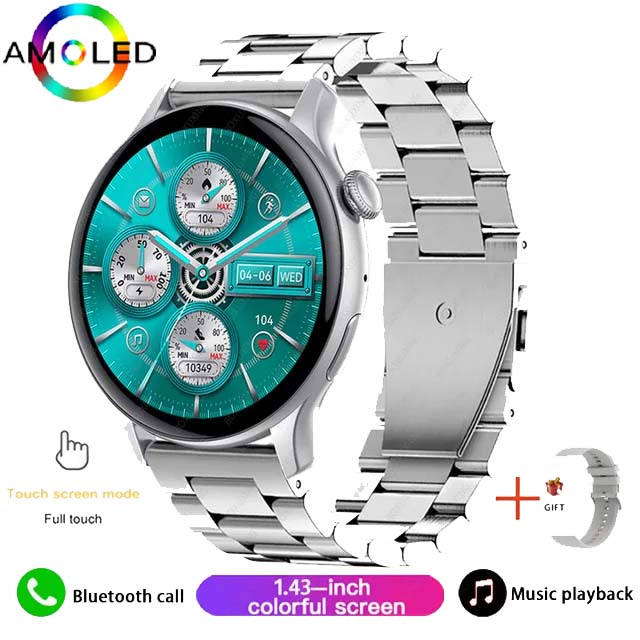 AMOLED HK85 Smartwatch pour iOS et Android, Montre intelligente d'appel Bluetooth, Horloge du monde du sport, Calculatrice, 2024 pouces, , 1.43: Marron