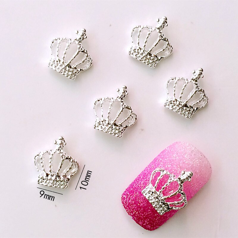50 stks/pak Japan Korea Alloy Nail Art 3D Zilver Hollow Crown Metalen Accessorie Decoratie voor Fototherapie Nail Sticker DIY