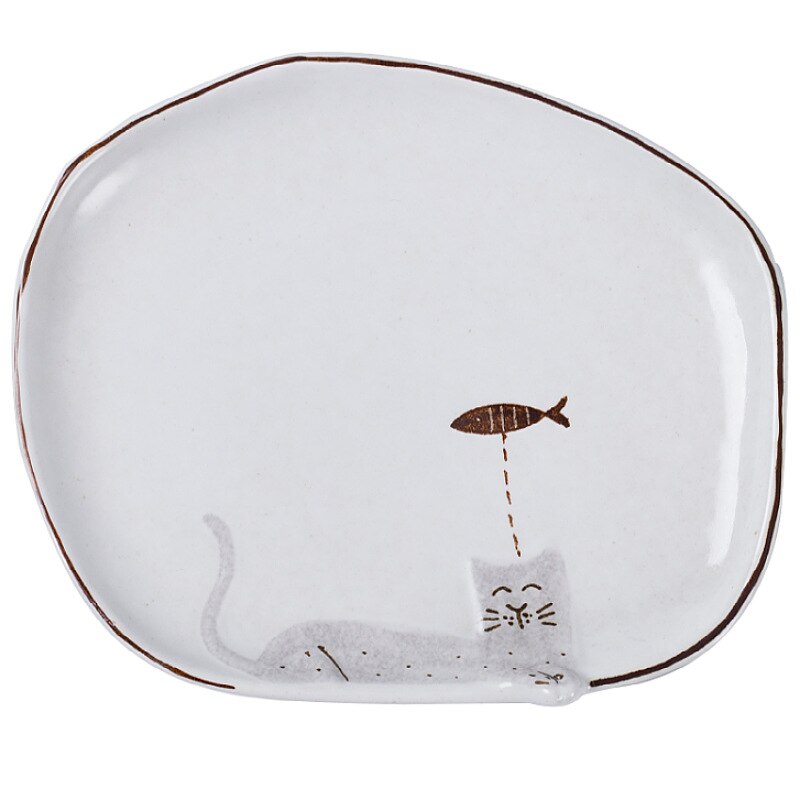 Handpainted Ceramic Cat Plates Bowl Spoon Sets Tableware: 4