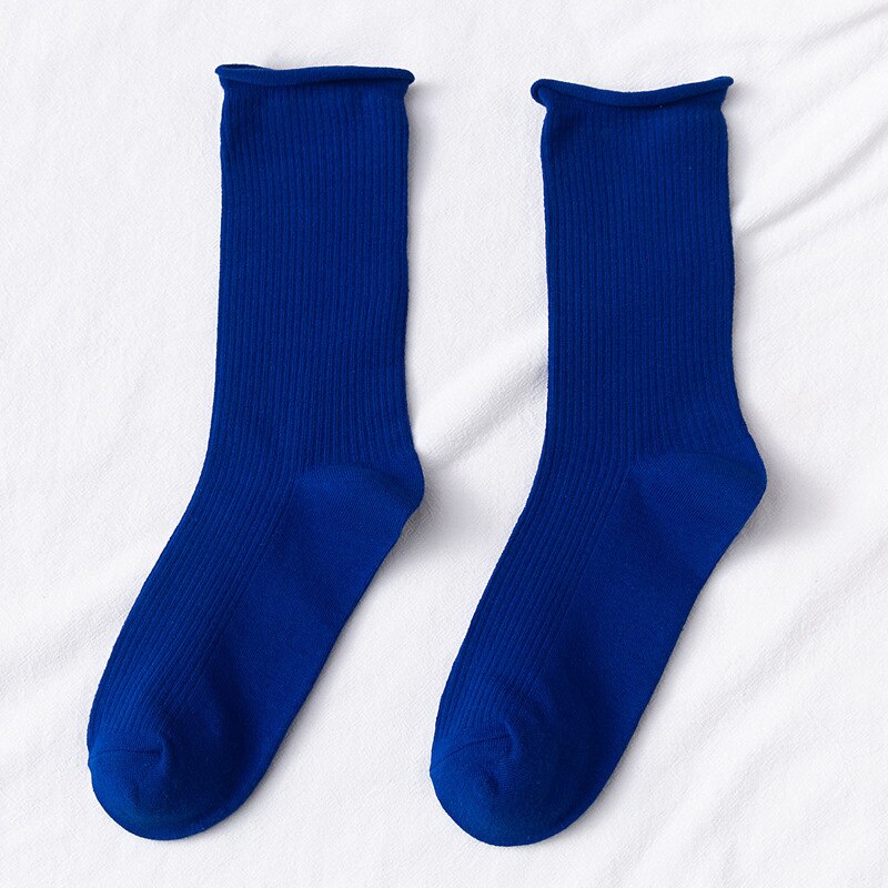 Chaussettes fluorescentes colorées pour femmes, amples, couleur d&#39;hiver, chaudes, confortables, tricotées, chaussettes longues en coton, confortables à rayures: Bleu