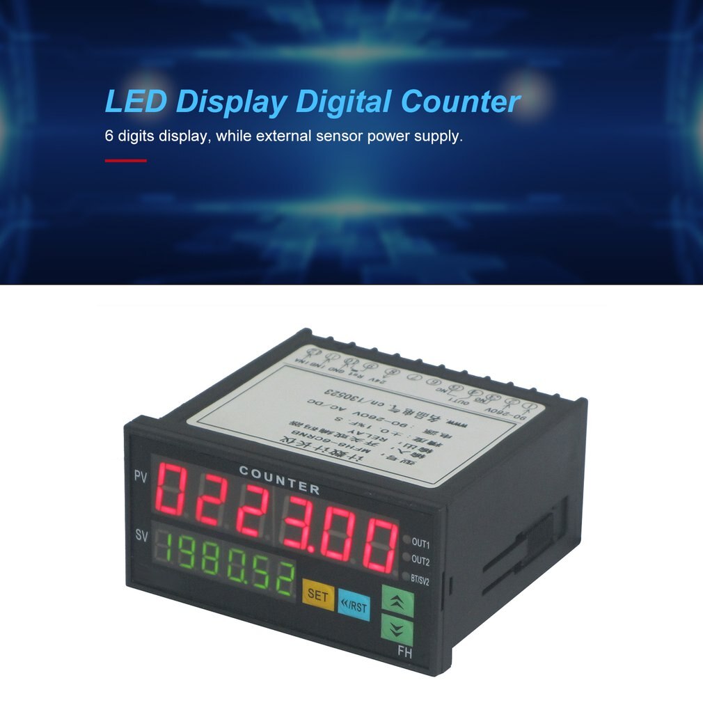 Multi-functional Digital Counter Length Meter Intelligent Dual 6 Digits LED Display AC/DC Preset Electronic Length Counter