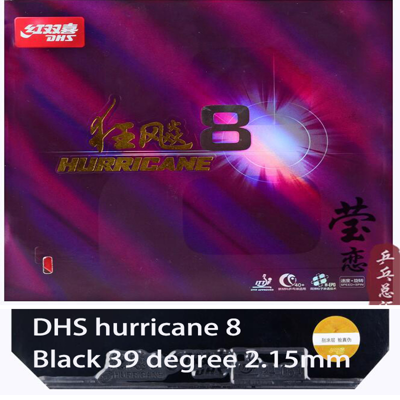 DHS-raqueta de tenis de mesa hurricane 8 Original, tenis de mesa con granos de goma para más de 40 raquetas, control deportivo y bucle de ping pong: black 39 sponge 215