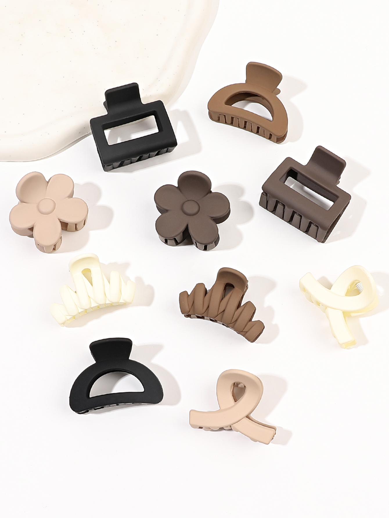 10 Pcs Pink Small Claw Clips Set,Matte Tiny Flower Jaw Clips for Women Girls,5 Style Nonslip for Thin Medium Fine Hair: camel