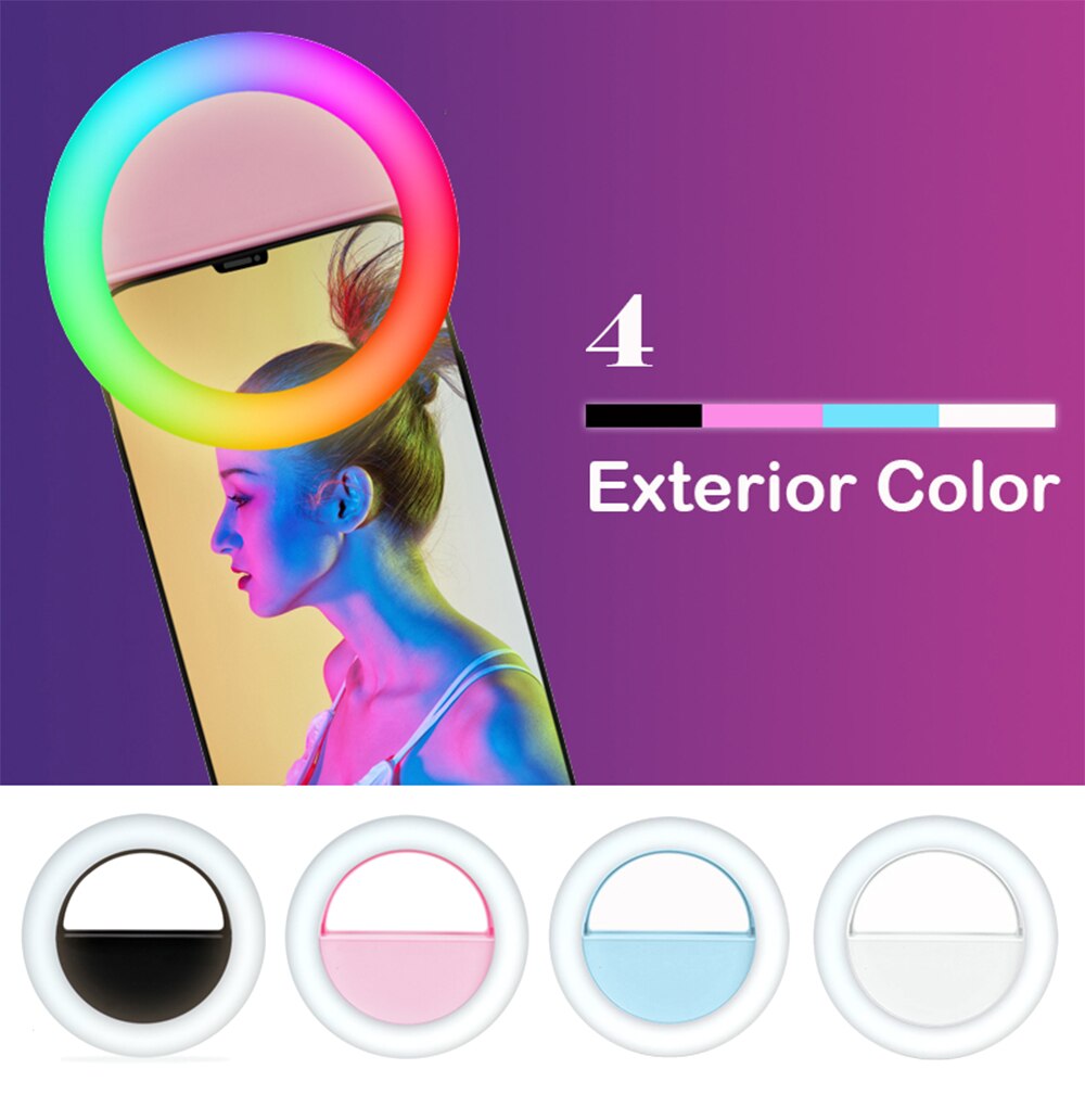 Universele Selfie Lamp Mobiele Telefoon Lens Draagbare Rgb Flash Ring 36 Leds Lichtgevende Ring Clip Light Voor Iphone 8 7 6 Plus Samsung