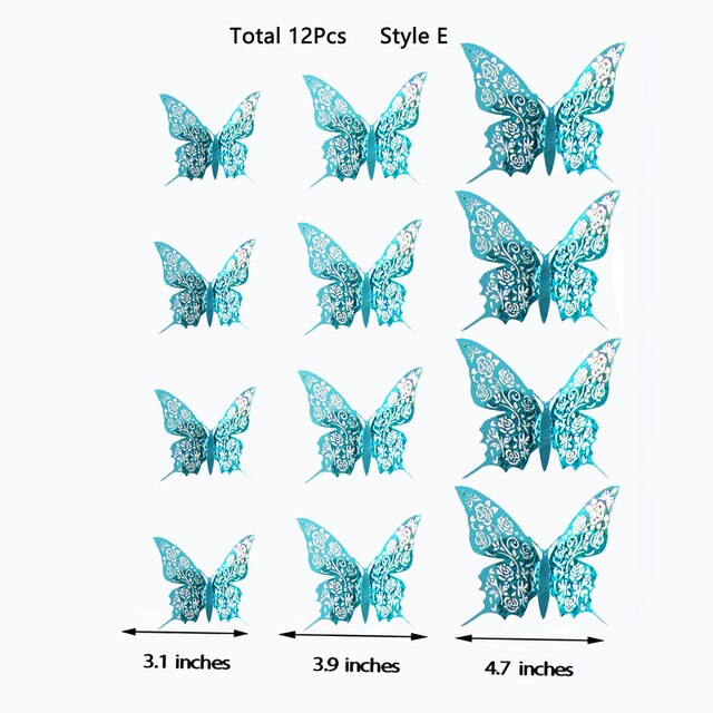 3D Royal Blue Hollow Paper Rose Flower Butterfly Wall Sticker Living Home Decoration Wedding Butterflies Decals: Indigo Blue Style E