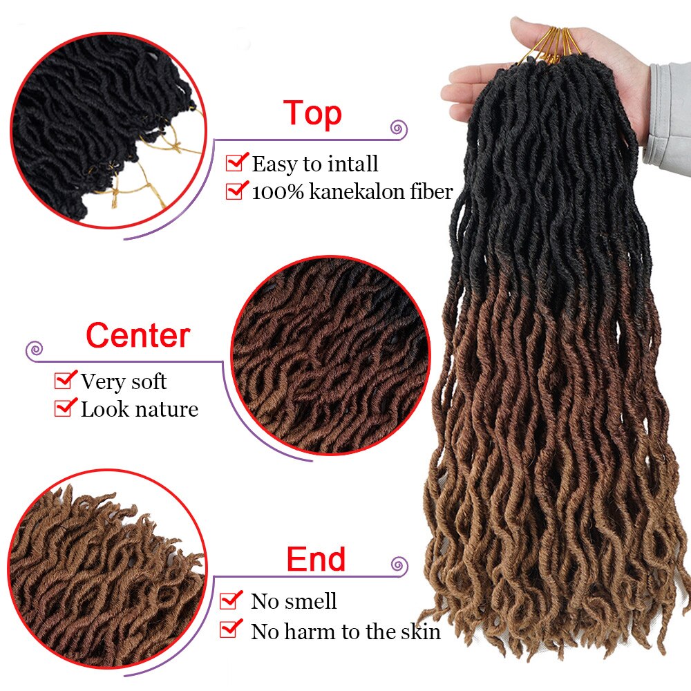 Ombre Curly Faux Locs Crochet Hair Synthetic Kanekalon Dread Locs 20 Inch Senegalese Twist Hair Extensions 24 Strands for Women